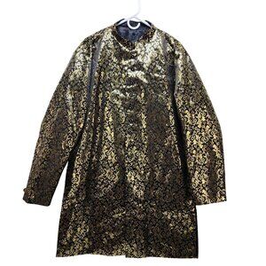 Vintage-Style Womens Brocade Long Coat Size XXL Gold & Black